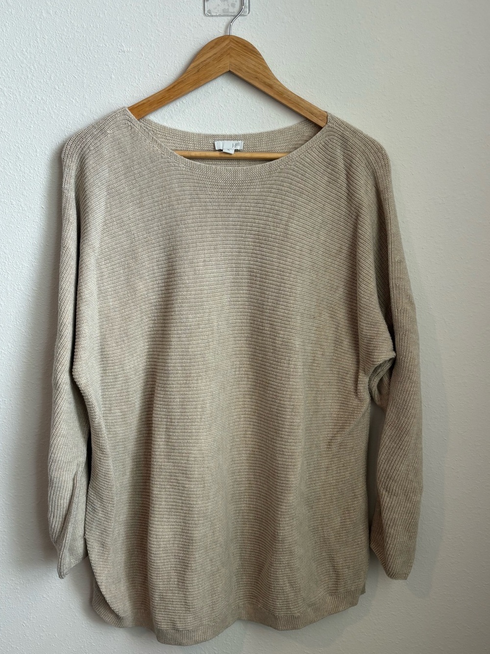 J. Jill Cotton Light Beige Crewneck Knit Lagenlook Sweater